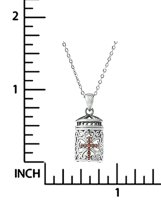 925 Sterling Silver Christian Cross Red CZ Crystal Dangle Locket Box Pendant Rolo Chain Necklace 16"+2" Extender
