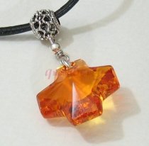 Rare Amber Cross Swareovski Crystal Silver Pendant