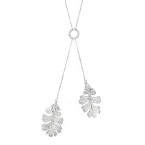 Handcrafted Sterling Silver Double Genuine Oak Leaf Vein Pattern Dangle Pendant Charm Link Chain Necklace 18″ + 2″ Extender