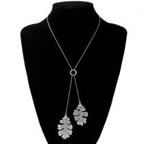 Handcrafted Sterling Silver Double Genuine Oak Leaf Vein Pattern Dangle Pendant Charm Link Chain Necklace 18" + 2" Extender