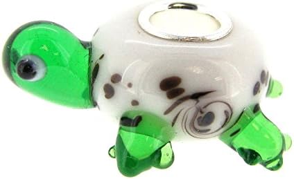 Sterling Silver Turtle White Glass Bead for European Charm Bracelets