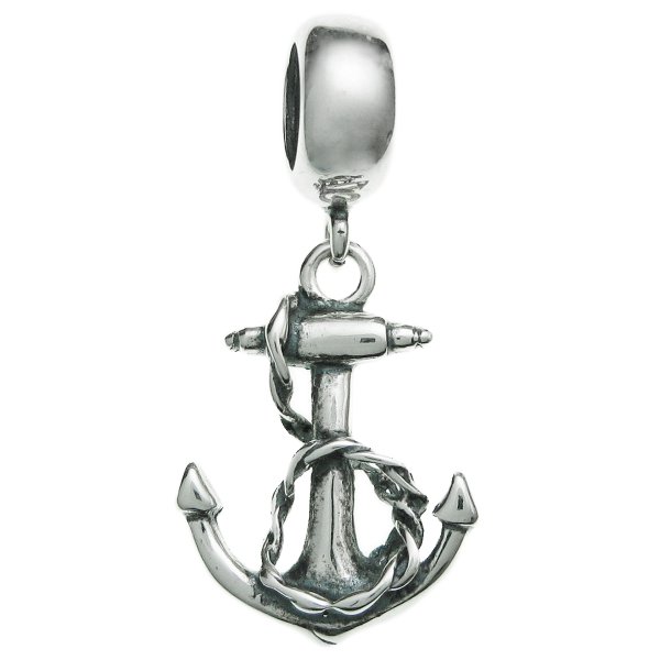 Antique 925 Sterling Silver Ship Anchor Dangle Bead for European Charm Bracelets