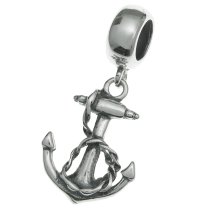 Antique 925 Sterling Silver Ship Anchor Dangle Bead for European Charm Bracelets
