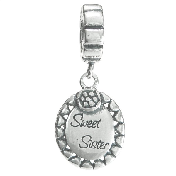 Antique Sterling Silver Daisy Flower Sweet Sister Dangle Bead for European Charm Bracelets