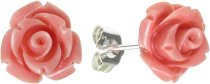 2x Sterling Silver Simulated Pink Coral Rose Earring Stud Post 10mm