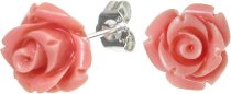 2x Sterling Silver Simulated Pink Coral Rose Earring Stud Post 10mm