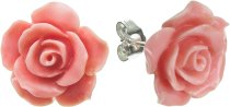 Sterling Silver Simulated Pink Coral Rose Earring Stud Post 15mm