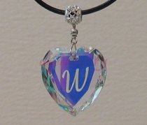 ″W″ Heart Swarovski Austrian Crystal Silver Pendant