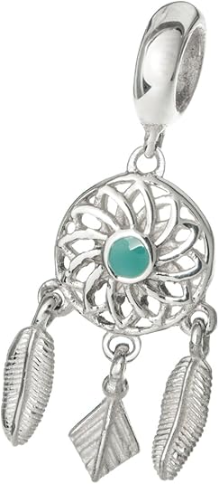 Queenberry Sterling Silver Enamel Dream Catcher Flower Feather European Style Dangle Bead Charm