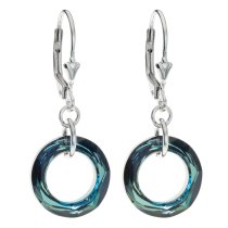 Sterling Silver Round Bermuda Blue Crystals Leverback Dangle Earrings Using Swarovski Elements Crystal