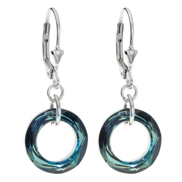 Sterling Silver Round Bermuda Blue Crystals Leverback Dangle Earrings Using Swarovski Elements Crystal