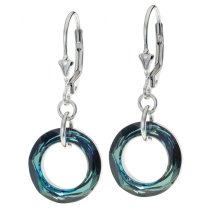 Sterling Silver Round Bermuda Blue Crystals Leverback Dangle Earrings Using Swarovski Elements Crystal