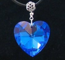 Large Sapphire Swarovski Crystal Heart Silver Pendant