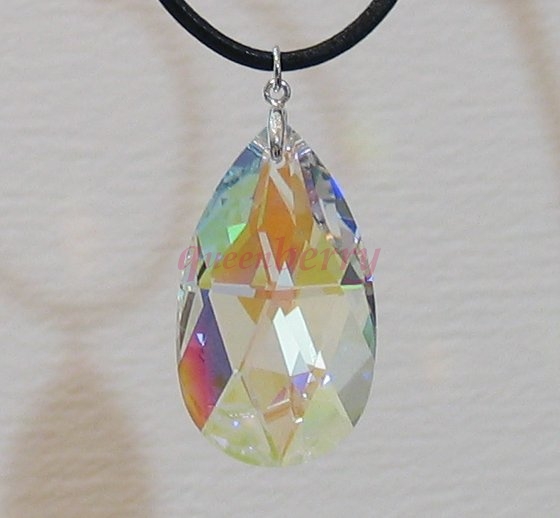Large Teardrop Briolette Swarovski Crystal Silver Pendant