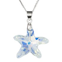 Star Fish Clear AB Pendant w/ 925 Sterling Silver Adjustable Chain Necklace 16″ with 2″ Extender 18″ Using Swarovski Elements Crystal