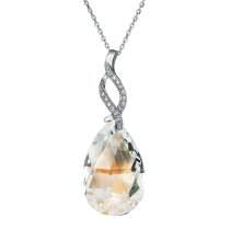 Teardrop Briolette Clear AB Pendant w/ Rhodium on Sterling Silver Adjustable Chain Necklace 16″ with 2″ Extender 18″ Using Swarovski Elements Crystal