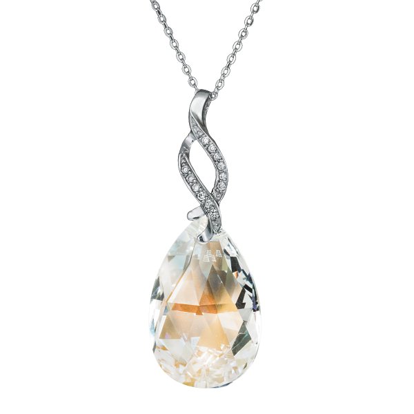 Teardrop Briolette Clear AB Pendant w/ Rhodium on Sterling Silver Adjustable Chain Necklace 16" with 2" Extender 18" Using Swarovski Elements Crystal