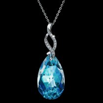 Teardrop Briolette Clear AB Pendant w/ Rhodium on Sterling Silver Adjustable Chain Necklace 16" with 2" Extender 18" Using Swarovski Elements Crystal