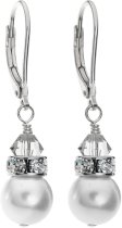 Sterling Silver Leverback Dangle Earrings with 8mm Swarovski Crystal Pearls