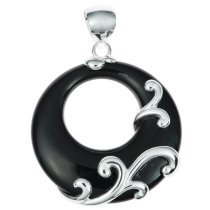 Sterling Silver Filigree Flower Round Black Onyx Pendant 35mm