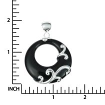 Sterling Silver Filigree Flower Round Black Onyx Pendant 35mm