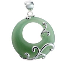 Sterling Silver Filigree Flower Round Aventurine Charm Pendant 35mm
