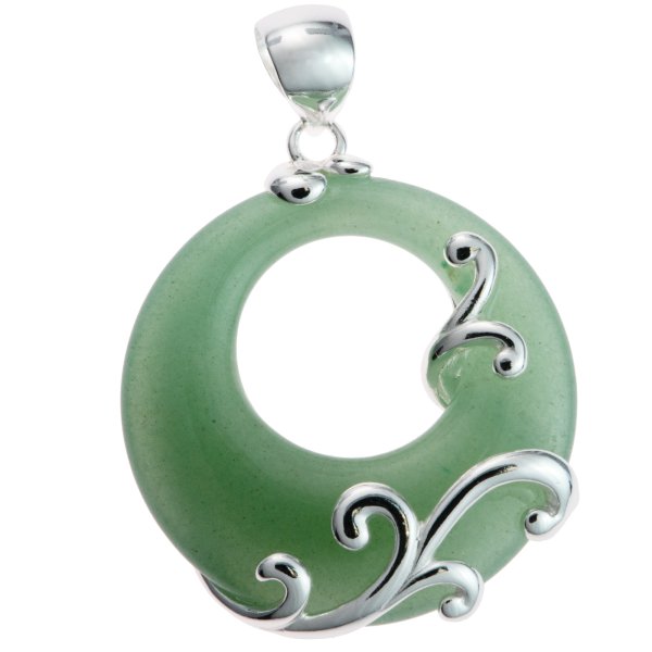 Sterling Silver Filigree Flower Round Aventurine Charm Pendant 35mm