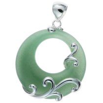 Sterling Silver Filigree Flower Round Aventurine Charm Pendant 35mm