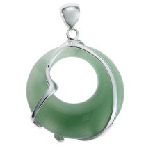 Sterling Silver Filigree Flower Round Aventurine Charm Pendant 35mm