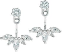 Rhodium-plated Sterling Silver Clear CZ 2 in 1 Stud & Jacket Ear Cuff Dangle Earrings
