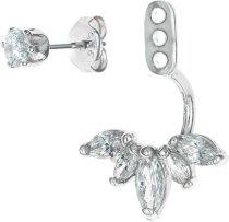 Rhodium-plated Sterling Silver Clear CZ 2 in 1 Stud & Jacket Ear Cuff Dangle Earrings