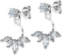Rhodium-plated Sterling Silver Clear CZ 2 in 1 Stud & Jacket Ear Cuff Dangle Earrings