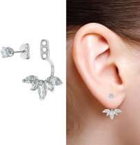 Rhodium-plated Sterling Silver Clear CZ 2 in 1 Stud & Jacket Ear Cuff Dangle Earrings