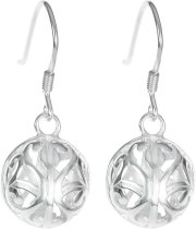 Sterling Silver Round Filigree Flower Ball Dangle Ear Wire French Hook Earring