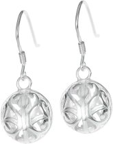 Sterling Silver Round Filigree Flower Ball Dangle Ear Wire French Hook Earring