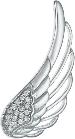 Rhodium-plated Sterling Silver Angel Wing Feather Clear CZ French Hook Earwire Ear Cuff Wrap for Left Ear