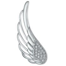 Rhodium-plated Sterling Silver Angel Wing Feather Clear CZ French Hook Earwire Ear Cuff Wrap for Right Ear