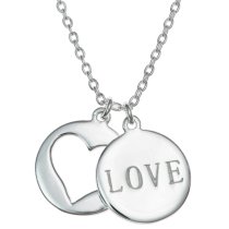 925 Sterling Silver Love Heart Round Pendantd Rolo Chain Necklace 16″+1″ Extender