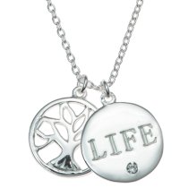 925 Sterling Silver Family Tree Life Clear CZ Crystal Pendant Rolo Chain Necklace 16″+1″ Extender