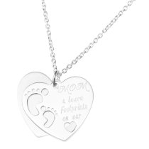 Sterling Silver Love Mom U Leave Footprint on Our Heart Dangle Pendant Rolo Chain Necklace 16 Inches