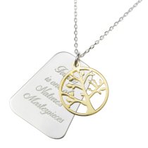 Sterling Silver Family Is One of Nature's Masterpieces Gold-tone Round Tree of Life Charm Pendant Rolo Chain Necklace 18 Inches