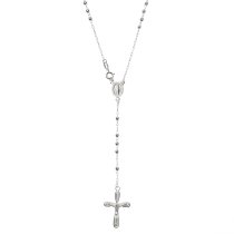 Sterling Silver 3mm Round Bead Jesus Christ Crucifix Cross Mother Mary Medal Rosary Necklace 26 Inches