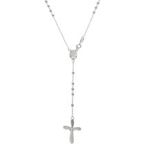 Sterling Silver 3mm Round Bead Jesus Christ Crucifix Cross Mother Mary Medal Rosary Necklace 26 Inches
