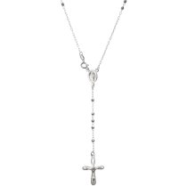 925 Sterling Silver 3mm Disco Bead Jesus Christ Crucific Cross Mother Mary Medal Rosary Necklace 26 Inches