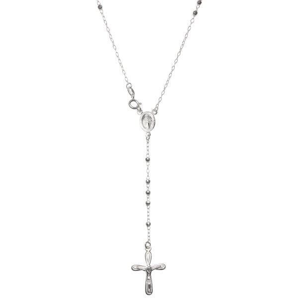 925 Sterling Silver 3mm Disco Bead Jesus Christ Crucific Cross Mother Mary Medal Rosary Necklace 26 Inches