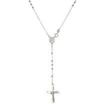 925 Sterling Silver 3mm Disco Bead Jesus Christ Crucific Cross Mother Mary Medal Rosary Necklace 26 Inches