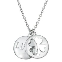 Sterling Silver Four Leaf Lucky Clover Round Dangle Pendant Rolo Chain Necklace 16″+1″ Extender