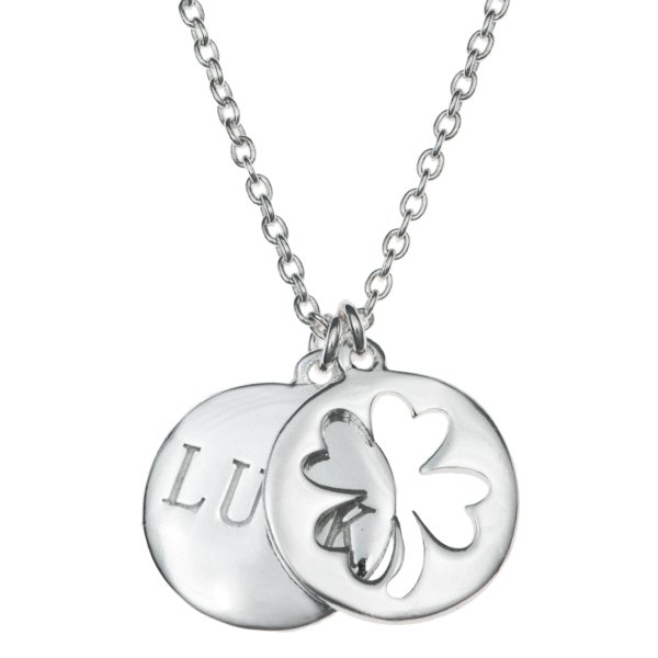 Sterling Silver Four Leaf Lucky Clover Round Dangle Pendant Rolo Chain Necklace 16"+1" Extender