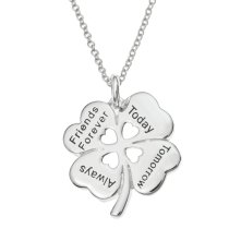 Sterling Silver 4 Leaf Clover Friends Forever Today Tomorrow Always Heart Charm Pendant Chain Necklace 16″+2″ Extender