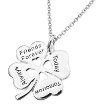 Sterling Silver 4 Leaf Clover Friends Forever Today Tomorrow Always Heart Charm Pendant Chain Necklace 16"+2" Extender